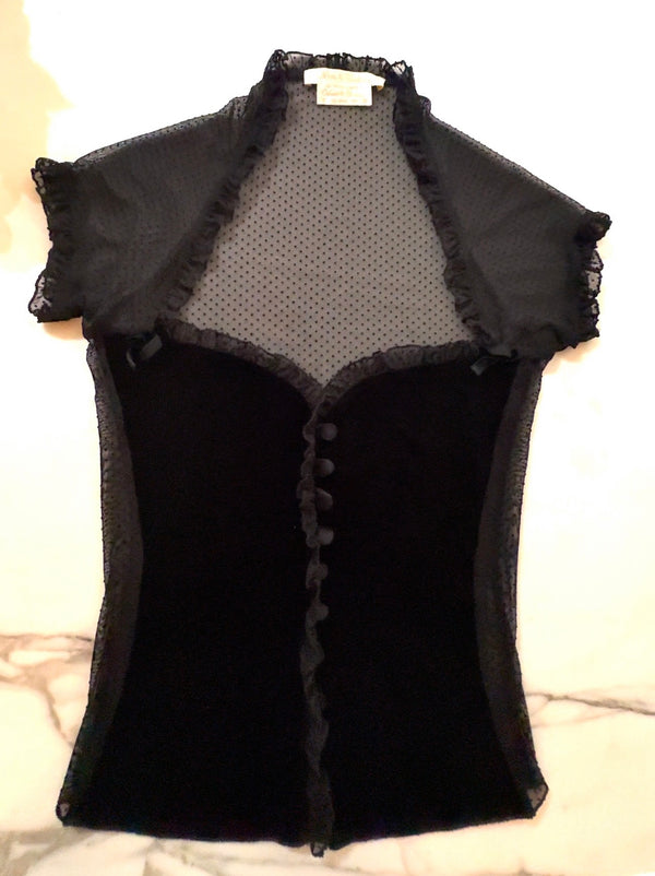 The Irma Top in Black with Sheer polka dot