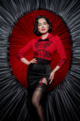 Dita Cardigan - Red and Black Embroidery