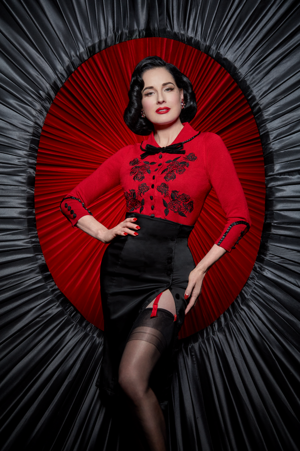 Dita Cardigan - Red and Black Embroidery