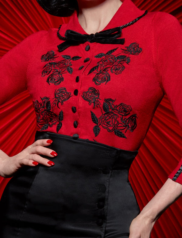 Dita Cardigan - Red and Black Embroidery