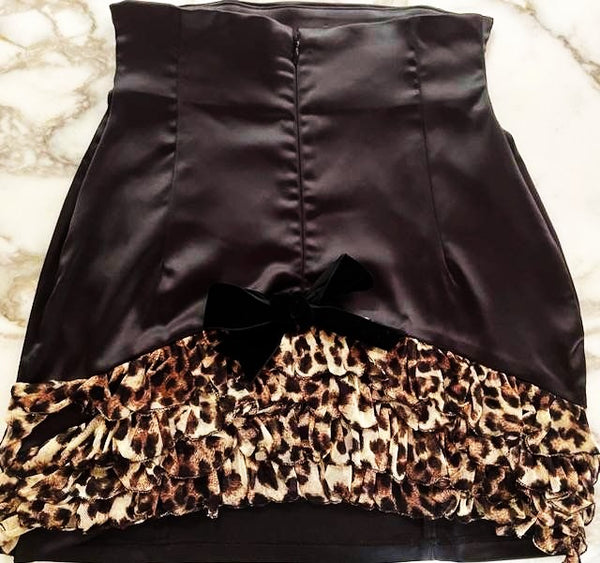 Satin Ruffle Skirt Leopard Mesh