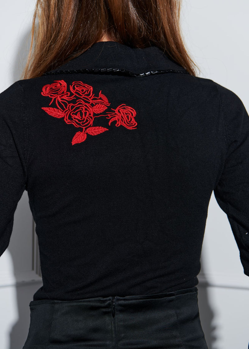 Dita Cardigan - Noir and Red Embroidery